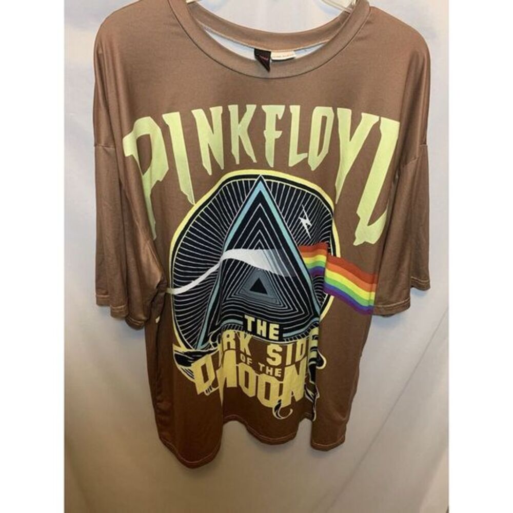Women's Large Pink Floyd Brown Oversized Graphic Tshirt ROMWE